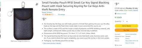 Small Faraday Pouch RFID Small Car Key Signal Blocking Pouch with Hook  Securing Keyring for Car Keys Anti-Theft Remote Entry