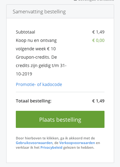 GRATIS €10 Groupon tegoed na aankoop van lokale deal Aanbiedingen