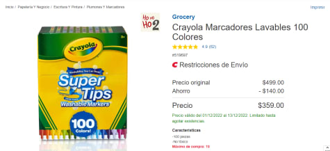 Juego 100 Marcadores Crayola Super Tips