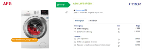 levering strelen Verwijdering AEG ProSense wasmachine L6FBSPEED voor €469 dmv cashback