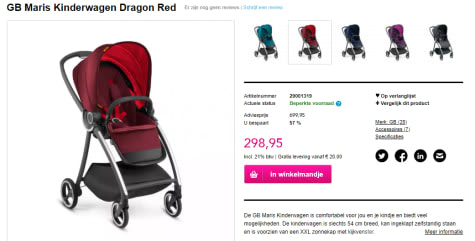 GB Maris Kinderwagen rood voor €298,95