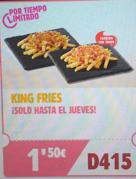 Patatas King Fríes por 1,59€ por tiempo limitado burguer King