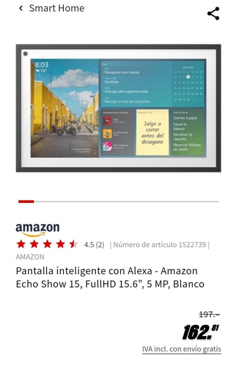  Echo Show 15, Pantalla inteligente Full HD de 15.6 con Alexa  y Fire TV integrados