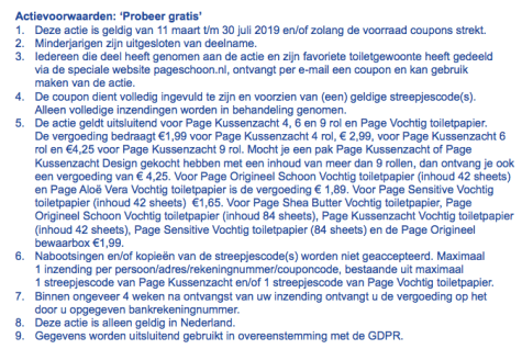 Gratis Page Kussenzacht en Vochtig toiletpapier door cashback Aanbiedingen