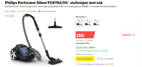 bezoek Sinds logboek Philips Performer Silent FC8782/09 voor €95 dmv cashback