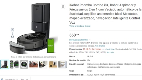 Robot aspirador y friegasuelos iRobot Roomba i8 · El Corte Inglés