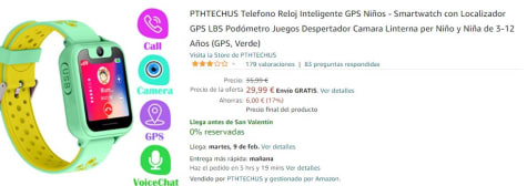 Reloj Inteligente Niño con Telefono y GPS PTHTECHUS - Verde