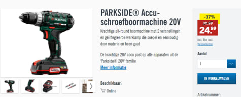 Bereid krom Onmogelijk PARKSIDE® Accu-schroefboormachine 20V voor €24,99
