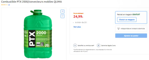 Combustible pour poêle à pétrole Qlima PTX 2000 à 24,99€