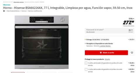 Horno - Hisense BSA66226AX, 77 l, Integrable, Limpieza por agua