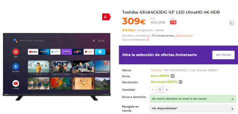 Toshiba 43UA4C63DG 43 LED UltraHD 4K HDR