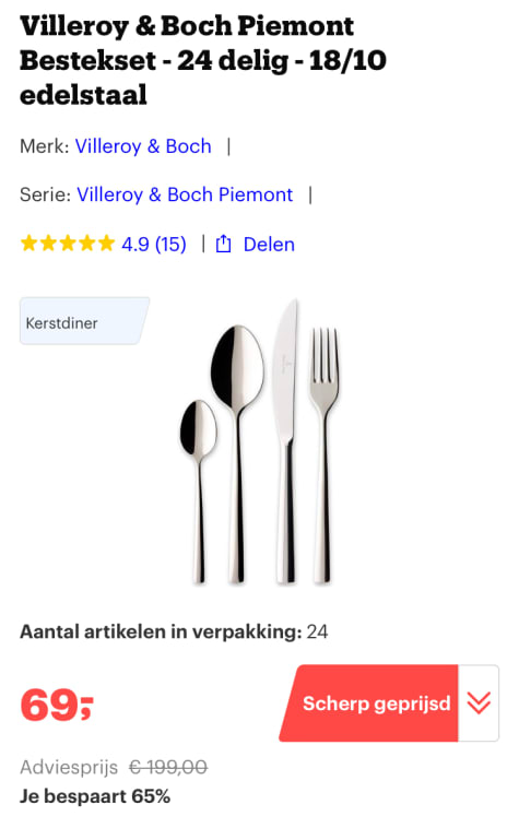 mogelijkheid karbonade Mededogen Villeroy & Boch Piemont Bestekset - 24 delig - 18/10 edelstaal - nu 69 euro