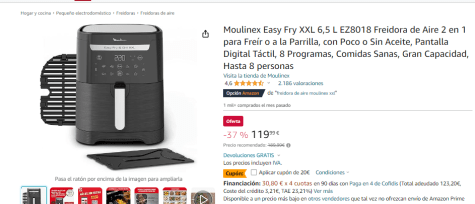 Moulinex Easy Fry XXL EZ8018 - Freidora de Aire 2 en 1 para Freír o a la  Parrilla