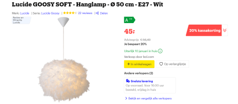 Lucide GOOSY SOFT Hanglamp - Ø 50 cm Wit voor €45