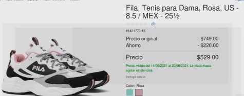 Tenis Fila para Dama, Rosa, por $529 en Costco