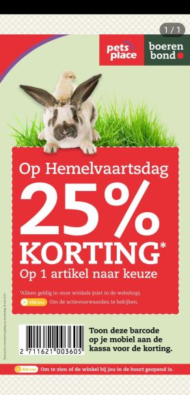 25% korting op artikel naar keuze bij Pets Place Aanbiedingen