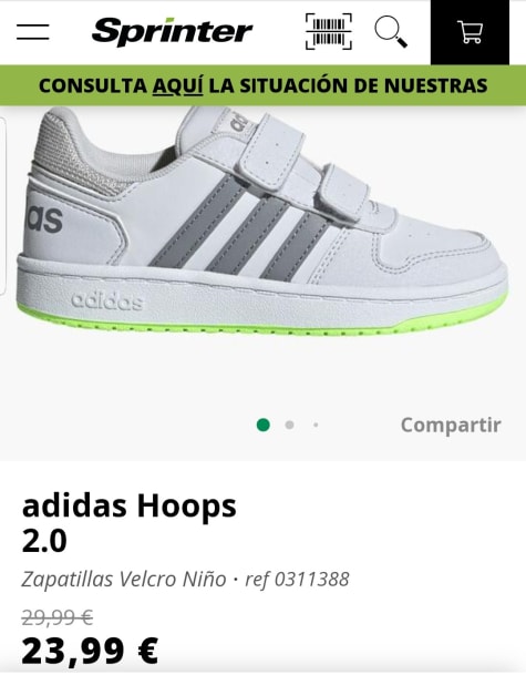 Adidas Hoops 2.0 Niño por 23,99€.