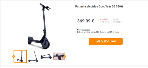 Patinete eléctrico GoodYear G6 550W por 369,99€