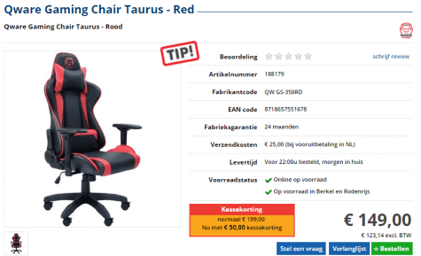 Kan weerstaan Schep Ambtenaren Qware Gaming Stoel | Seat Pro Taurus | Carbon look – Rood voor €149