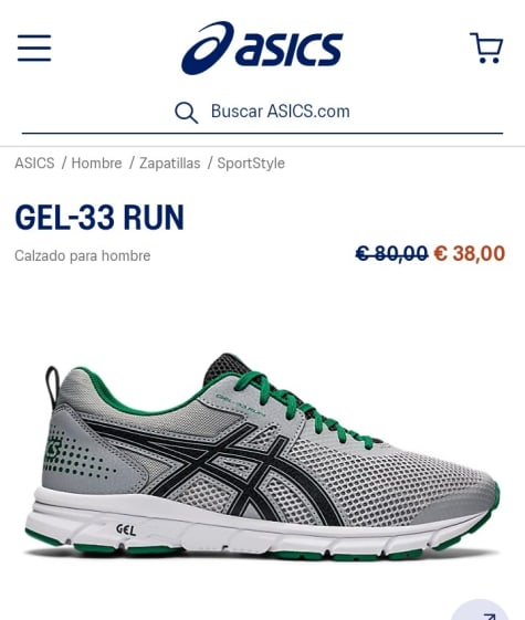 Asics Run Zapatillas Hombre por 38€.