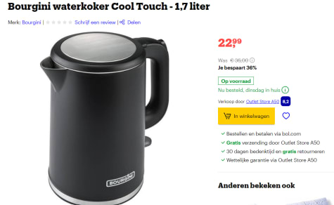 hoek Ezel Betasten Bourgini waterkoker Cool Touch - 1,7 liter voor €22,99 bij Bol.com