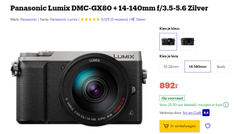 Dhr ondernemen Weggegooid Panasonic Lumix DMC-GX80 + 14-140mm - Zilver voor €892 bij Bol.com