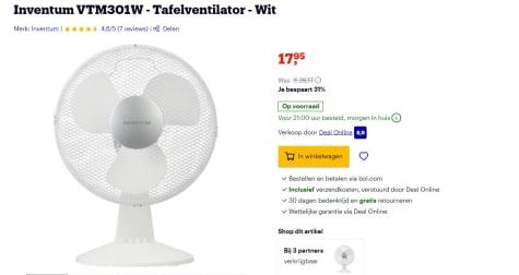 Kikker Grazen beweeglijkheid Inventum VTM301W - Tafelventilator - Wit voor €17,95 bij bol.com
