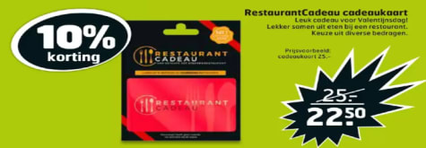 10% korting op een RestaurantCadeau cadeaukaart bij Trekpleister Aanbiedingen 10% korting op een RestaurantCadeau cadeaukaart bij Trekpleister Aanbiedingen
