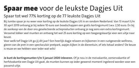 Tot 77% korting op de leukste dagjes uit via Jumbo Aanbiedingen