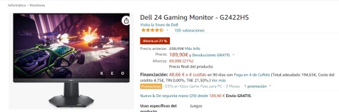 Dell 24 Gaming Monitor - G2422HS por 189,90€ Dell 24 Gaming Monitor - G2422HS por 189,90€