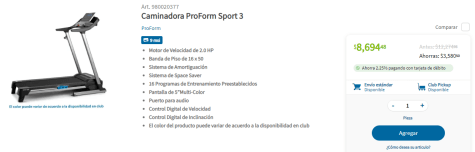 Caminadora ProForm Sport 3 por $ en Sam's Club