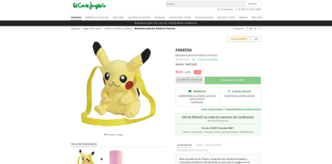 peluche pikachu el corte ingles
