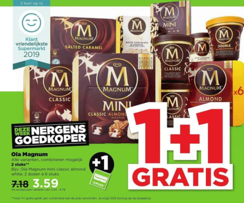 1+1 Gratis op alle OLA Magnum ijsjes Aanbiedingen