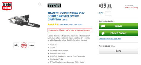 Titan TTL758CHN 2000W 230V Corded 40cm 