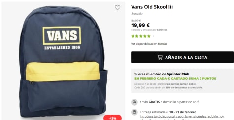 Mochila Vans OLd por 19.99€ en Sprinter