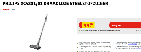 Langwerpig voorkomen Interpretatief Philips XC4201/01 Draadloze Steelstofzuiger voor €99 bij Kruidvat