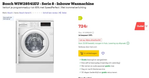 bladzijde masker Beter Bosch WIW28541EU - Serie 8 - Inbouw Wasmachine voor €724 bij Bol.com
