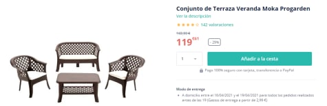 Conjunto de Terraza Veranda Moka Progarden por 119,90€