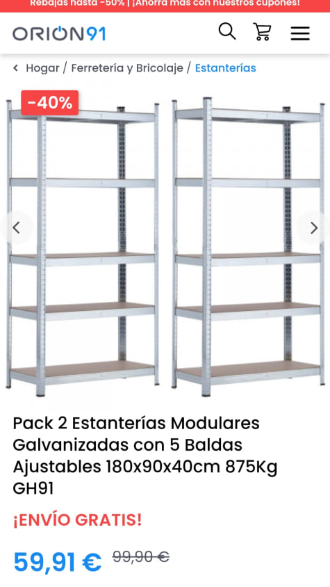 Estantería Modular con 5 Baldas Ajustables 180x90x40cm 875Kg Thinia Home