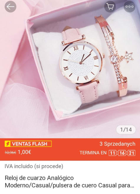 Reloj Analógico +Pulsera para Mujer por 1€.