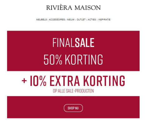 ruw geduldig mouw 10% extra kassakorting bij Riviera Maison op sale (50%)