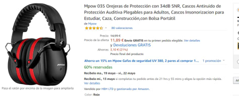 Mpow 035 Orejeras de Protección con 34dB SNR