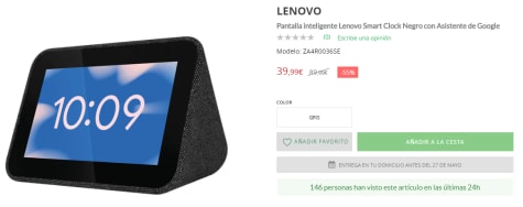 Pantalla inteligente lenovo smart clock negro con deals asistente de google