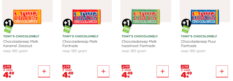 Alle Tony's Chocolonely Chocolade 2 voor €4,49 Aanbiedingen