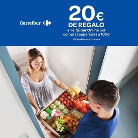 subtítulo Contratado Disminución Código -20€ Primera compra Supermercado Carrefour