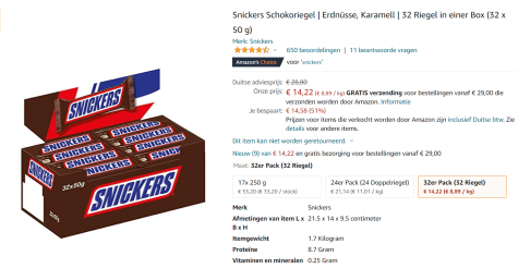 Snickers Repen 32 X 50 G Voor 14 22