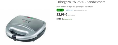 Sandwichera Orbegozo SW 7550 por 22.99€ en ElectroNow