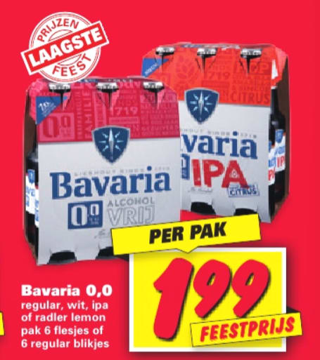 Bavaria 0.0% IPA, wit of radler 6 flesjes of blikjes €1,99