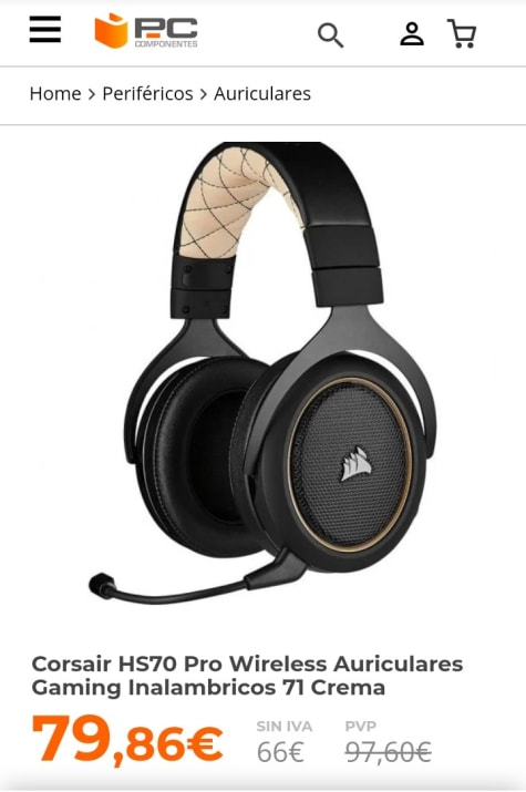 Corsair HS70 Pro Wireless Auriculares Gaming por 79 86