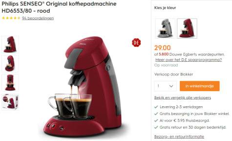 valuta middag Artefact Senseo Original Rood Koffiepadmachine voor €29 bij Blokker
